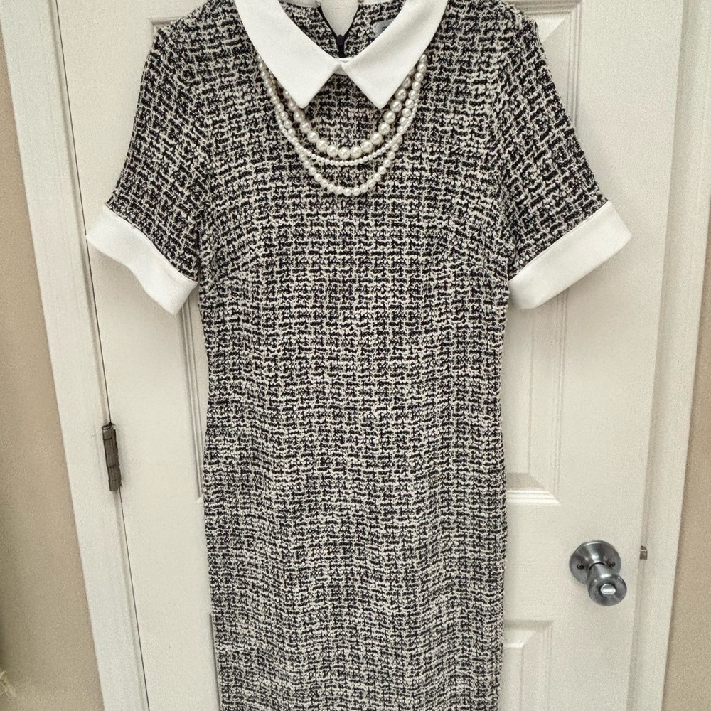 Elegant Black and White Tweed Dress